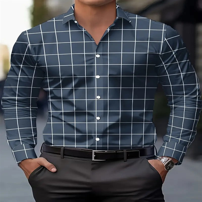 New Men's Shirt Long Sleeve Plaid Lapel Spring and Autumn Party Work Clothes Clothing Print XS-6XL Large Size