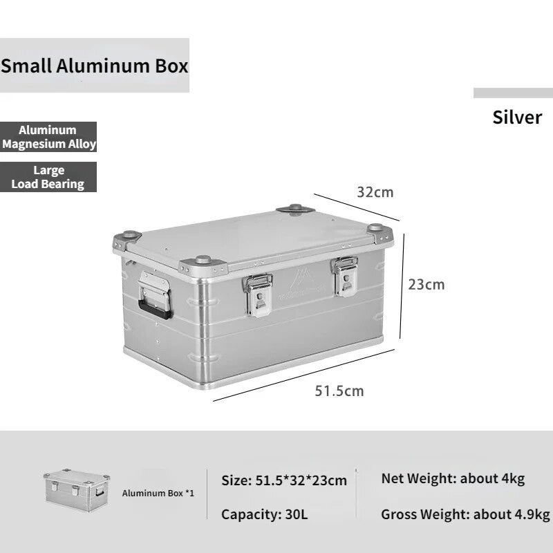 MOUNTAINHIKER Outdoor Storage Box Camping Picnic Travel Aluminum Alloy Large Capacity Box Silver Storage Bag 30-80L