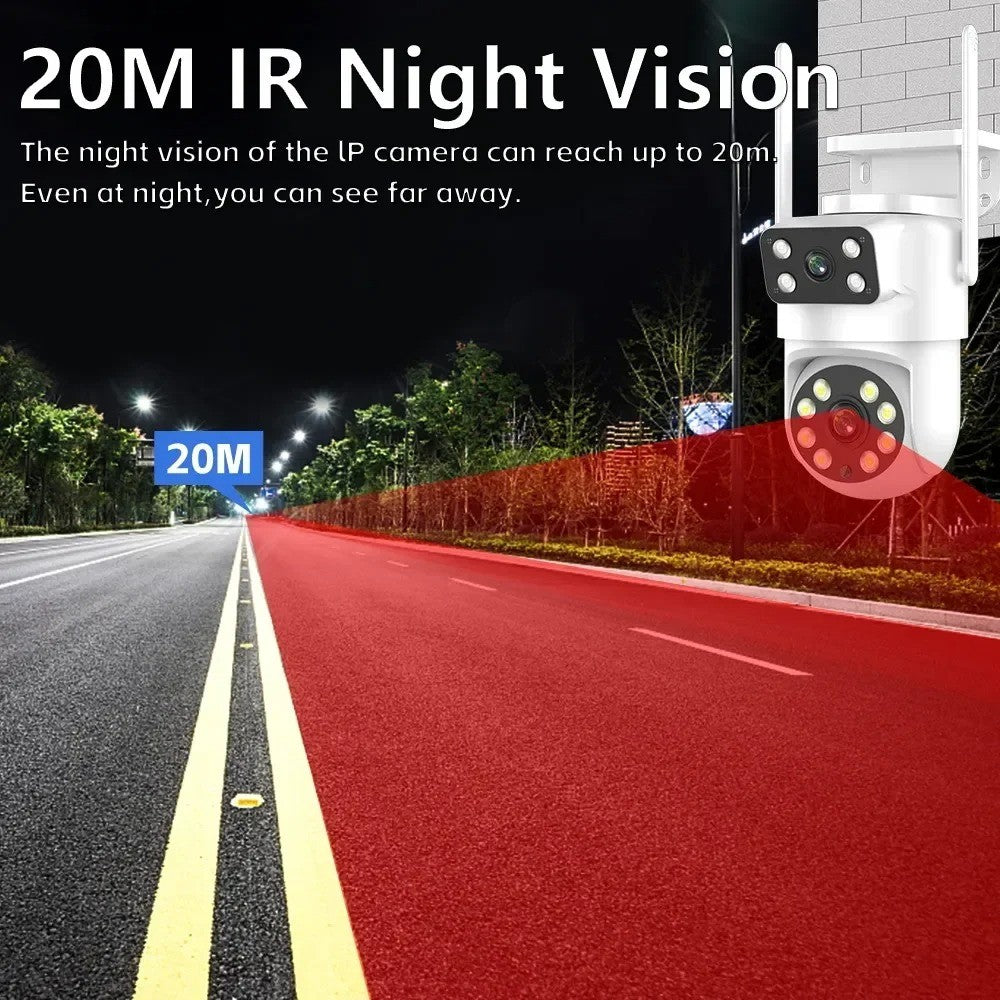 Câmera WIFI PTZ de Lente Dupla Tuya 4K 8MP para Exterior com Tela Dupla Ai Detecção Humana Automática Segurança com Alexa Google