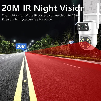 Câmera WIFI PTZ de Lente Dupla Tuya 4K 8MP para Exterior com Tela Dupla Ai Detecção Humana Automática Segurança com Alexa Google