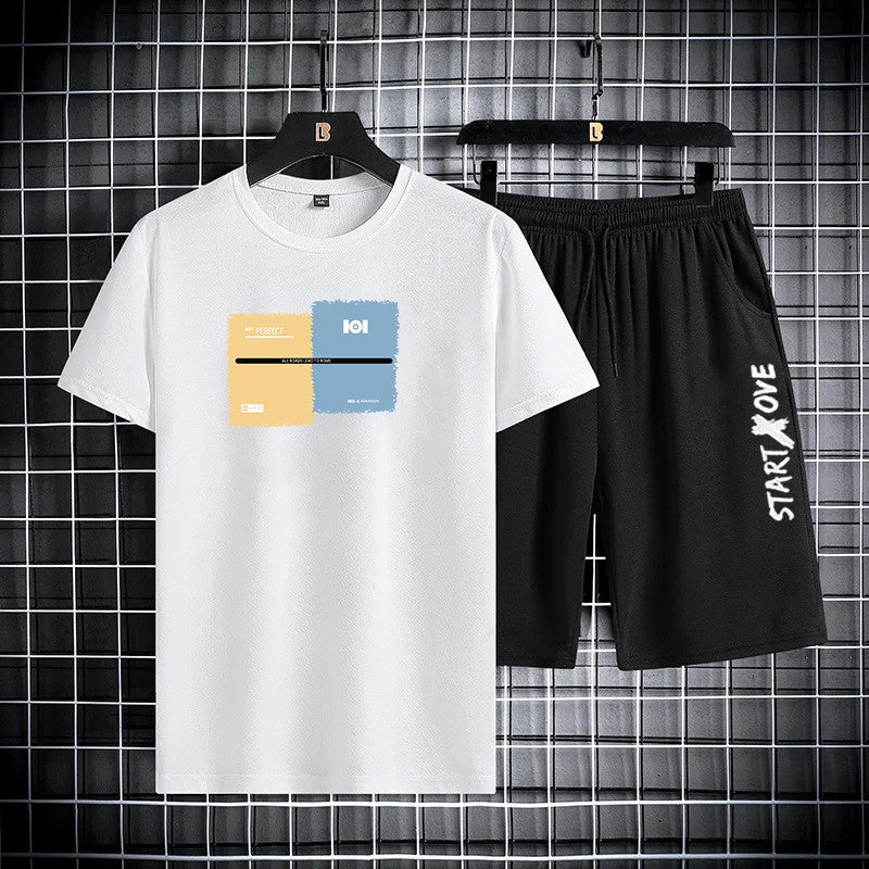 Trendy Suits for men  Men's Summer Shorts Set Gym Outfit Student Short Sleeve Tee 2 Piece Set Tracksuits Men Casual Men Clothing