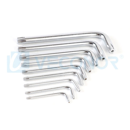 Conjunto de 9 Chaves Torx Allen Estrela de Braço Curto Métricas Duráveis em Aço Cromo Vanádio T10 T15 T20 T25 T27 T30 T40 T45 T50
