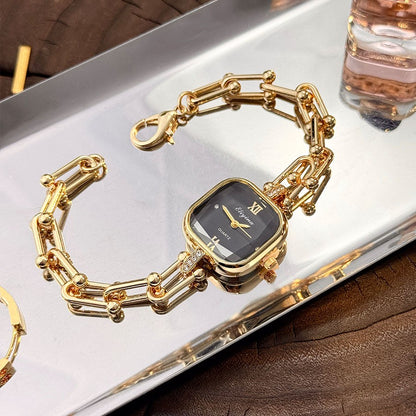 Luxury Minimalist Bracelet Watch Creative Square Multi-Faceted Glass Quartz Movement Chain Mid-century Small  High-End Acces