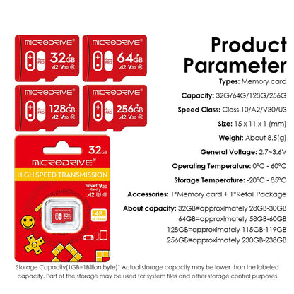Cartão de Memória de Alta Velocidade A2 V30 U3 32GB 64GB 128GB 256GB Flash UHS-3 Cartão Micro Mini SD para Câmera 4K HD / TV / Jogo / Gopro UAV