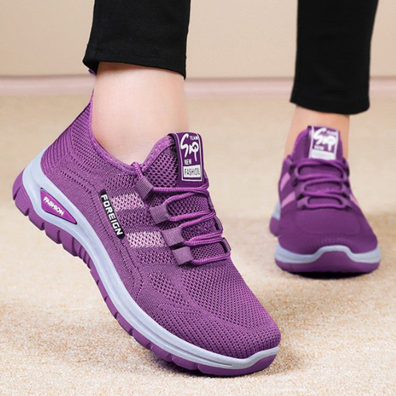 Autumn Women Sneakers Fashion Lace Up Mesh Breathable Outdoor Walking Purple Round Toe Non-slip Thick Sole Tennis Shoe Mujer