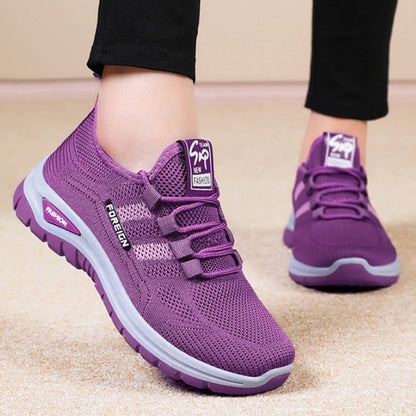 Autumn Women Sneakers Fashion Lace Up Mesh Breathable Outdoor Walking Purple Round Toe Non-slip Thick Sole Tennis Shoe Mujer