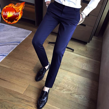 Fluid Tressed Man Suits Pants Black Office Slim Fit Trousers for Men Work Draped Clothes Offer Chinese Homme Spring Thin Casual