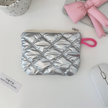 INS Style Silver Sanitary Mat Bag Zipper Button Change Purse Coins Keys Wallet Love Bow Credit Card Holder Cosmetics Napkin