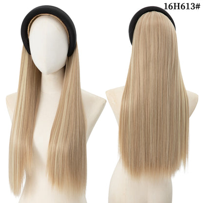 Peruca de Cabelo Sintético Longo Ondulado com Faixa Feminina Ombré Castanho Preto Loiro Cosplay Natural Resistente ao Calor Meia Peruca para Mulheres