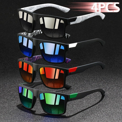 4 PCS Fashion Vintage Square Sunglasses Men Fishing Driving Man Luxury Brand Designer Sun Glasses Anti-Glare Retro Eyewear UV400