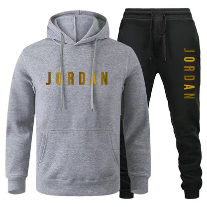 Winter men's suit, wool-lined cap sweatshirt + casual jogging pants, casual set, cuff top, fashionable sportswear
