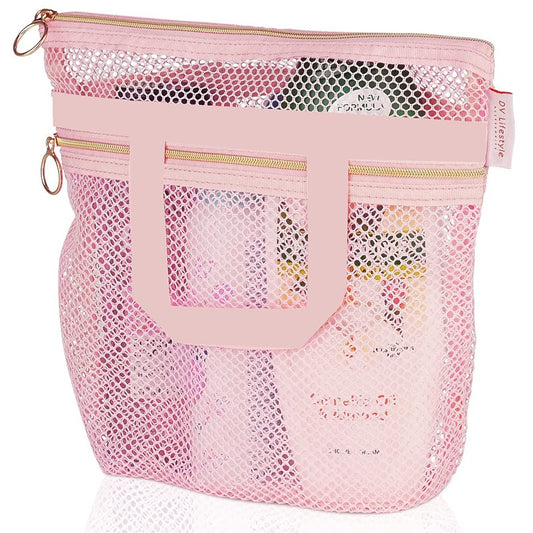 Portable shower handbag, transparent mesh makeup bag, storage bag, travel wash bag, mesh beach bag