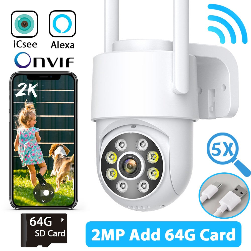 4MP 2K PTZ Wifi Camera ICsee HD Outdoor Surveillance Camera IP66 Waterproof Night Vision Human Detection Alert Home Security CAM