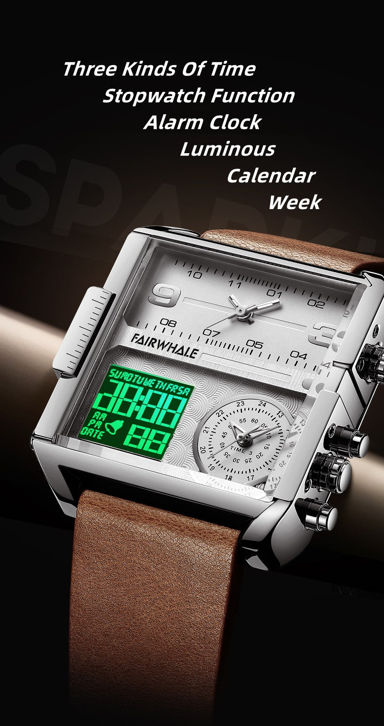 Mark Fairwhale Luxury Quartz Watches Men Fashion Brown Leather Strap Clock Military Waterproof Square Electronic WristWatch 2023