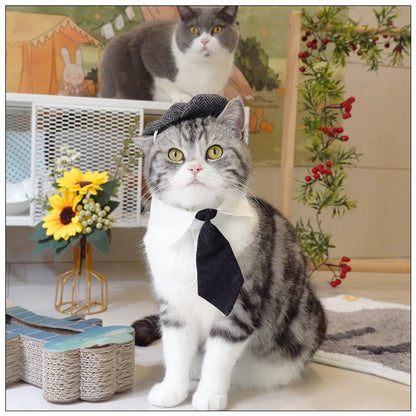 Chapéu Engraçado Para Gatos de Estimação, Boina, Gravata Borboleta, Fantasia de Banho, Gângster Bonito, Adereço de Foto, Fantasia de Halloween Para Animais de Estimação