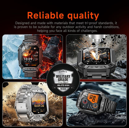 2026 Novo 1400mAh Bateria Grande Militar Ao Ar Livre 2.01 polegadas Smartwatch Masculino 10ATM À Prova D'água Chamada Bluetooth Relógio Inteligente Esportivo