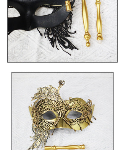 Half-face Handheld Masquerade Masks Masquerade Ball Props Carnival Party Lace Peacock Mask Costume Party Deecor with Stick