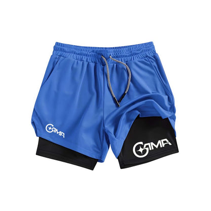 Men'S Summer Letter Print Jogger Shorts 2-In-1 Double Layer Quick Dry Fitness Training Running Beach Sports Pants