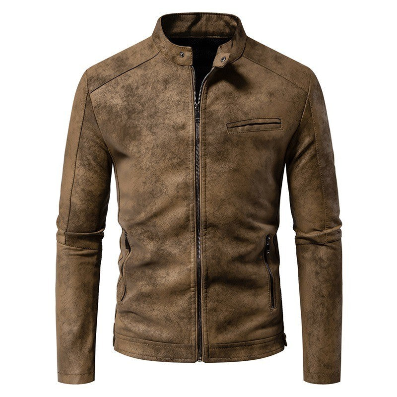 New American Retro Leather Jacket with A High-end Feel, Retro Tie Dye Washed Matte Craftsmanship, Cool Motorcycle Leather Jacket