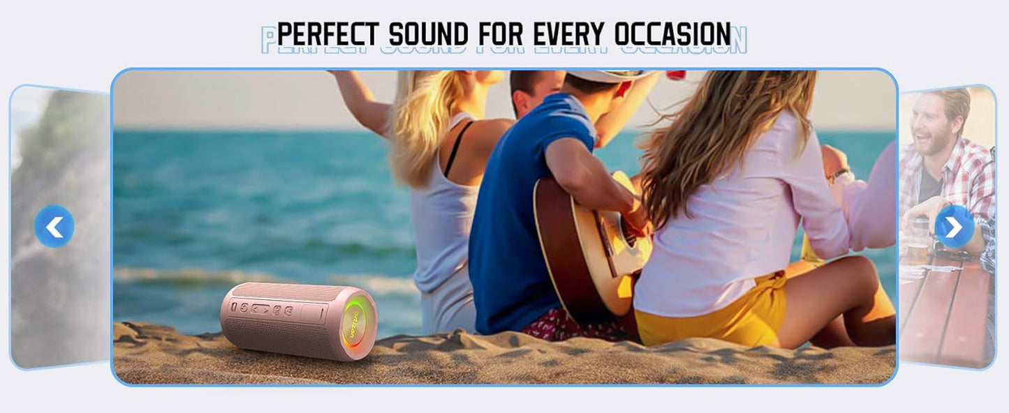 Caixa de Som Portátil Sem Fio Bluetooth 5.3 Ortizan, Graves Potentes, Luzes RGB, À Prova d'Água IPX7, TWS, Entrada AUX e Cartão TF, Ideias para Presente