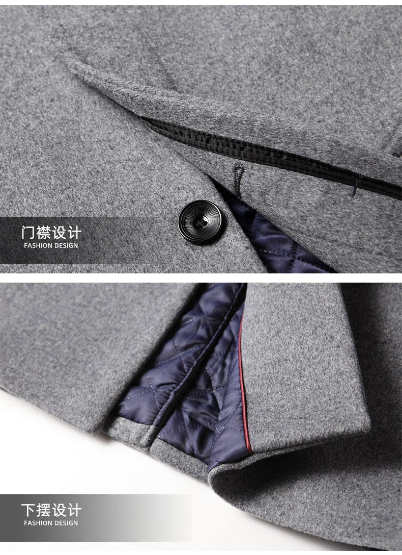 High-quality, fashionable, stylish, versatile, for banquets, shopping, trendy business, casual, solid-color men's woolen overcoa