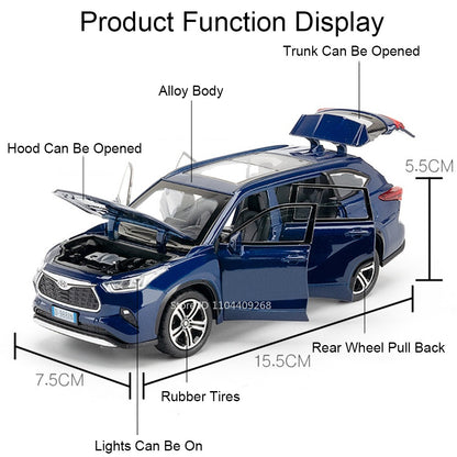 1:32 Scale Highlander GR86 Sports Car Model Toy Metal Diecast Pull Back Veículo em Miniatura Som Luz Modelos Coleção Presente Menino