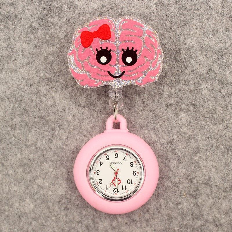 Glitter Acrylic Hospital Acrylic Heart Stethoscope Lovely Nurse Doctor Alligator Clip Pocket Watches Medical Hang Clock Gift