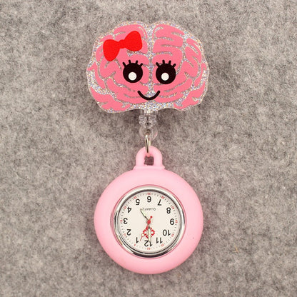 Glitter Acrylic Hospital Acrylic Heart Stethoscope Lovely Nurse Doctor Alligator Clip Pocket Watches Medical Hang Clock Gift