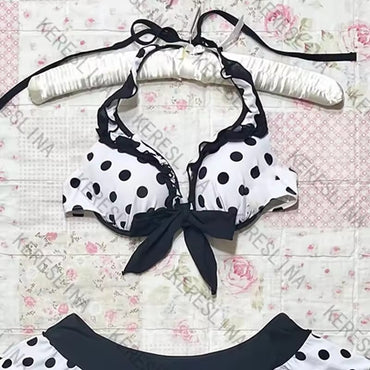 2025 new Women's bikini set cute retro casual streetwear Y2K Harajuku aesthetic hip-hop summer sweet polka dot slim Kawaii skirt