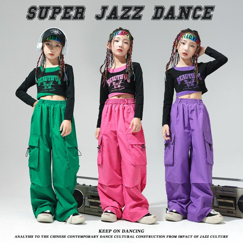 Roupa de Bebê Roupa Infantil da Moda Calças Cargo Menina Dança Hip-hop Roupa Larga de Rua Calças Infantis Casuais Meninas