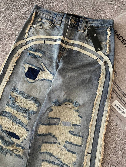 Y2K American New Pattern Embroidery Wash Baggy Jeans Men High Street Vintage Hip Hop Fashion Casual Joker Couple Wide-leg Pants