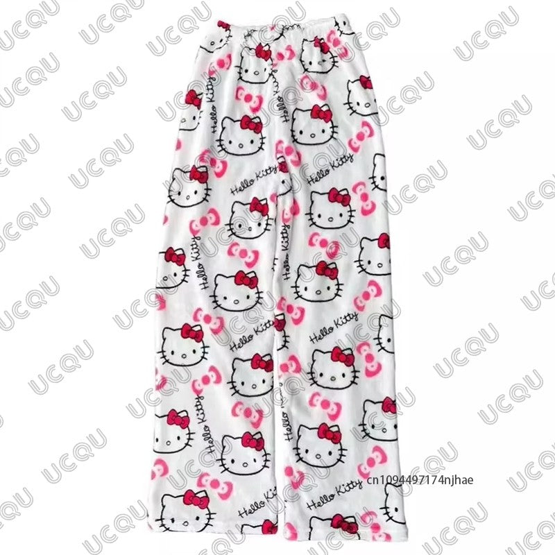 Autumn Winter Cartoon Hello Kitty Pajamas Pants Y2K Anime Women‘s Pajama Pants Couple Sleepwear Trousers Casual Home Clothes