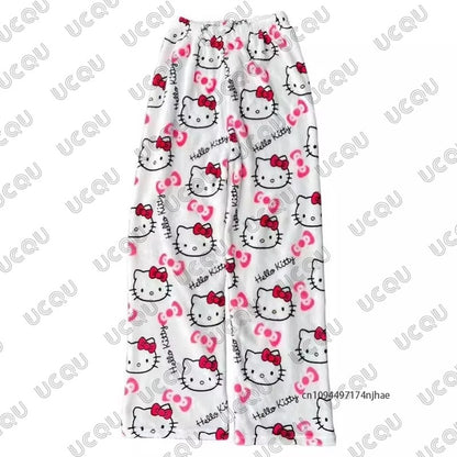 Autumn Winter Cartoon Hello Kitty Pajamas Pants Y2K Anime Women‘s Pajama Pants Couple Sleepwear Trousers Casual Home Clothes
