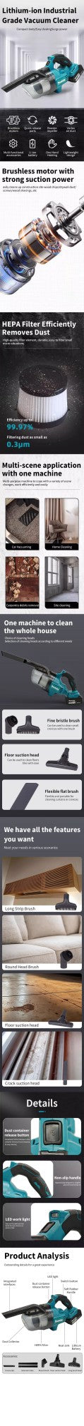 Aspirador de pó elétrico Makita portátil sem fio para carro e casa, uso duplo, ferramenta de limpeza portátil de alta potência para bateria Makita