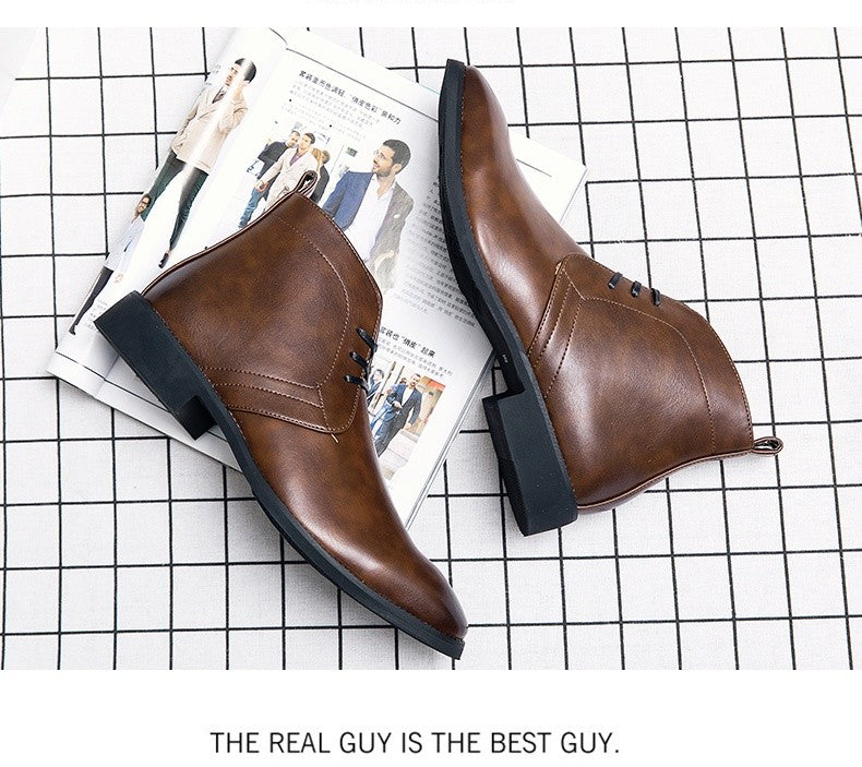 New Men Business Ankle Boots PU High Cut Short Tube Lace Up Business Brand Chelsea Boots European Style Size 38-48 Men Boots