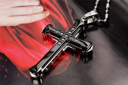 SUMENG 2025 Novo Colar Masculino de Aço Inoxidável com Pingente de Cruz de Cristal Jesus nas Cores Dourado/Preto/Azul e Zircônia