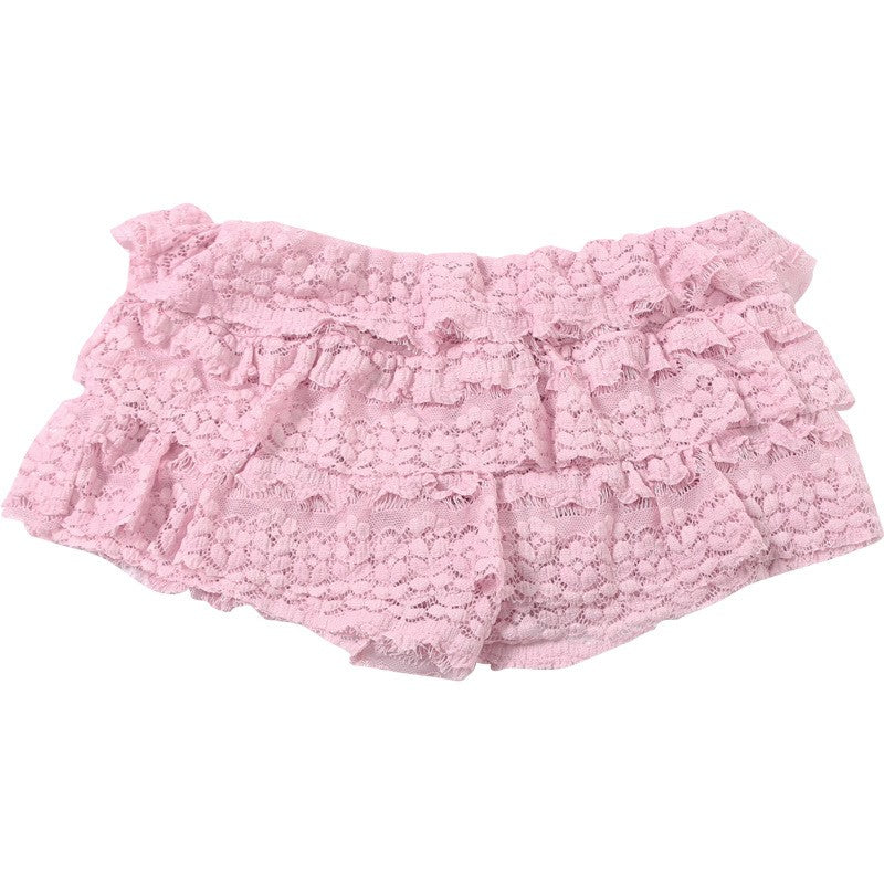 2025 New Fashion Sweet Temperament Solid Color Lace Spice Girl Pleated Low Waist Navel Shorts Femininity Sexy