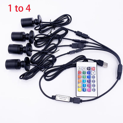 RGB Led Spotlight USB 5V Dimmable Colour Mini Ceiling Spot 1W 3W Showcase Pattern Showcase Light Room Decor 1 to 4 Remote Set