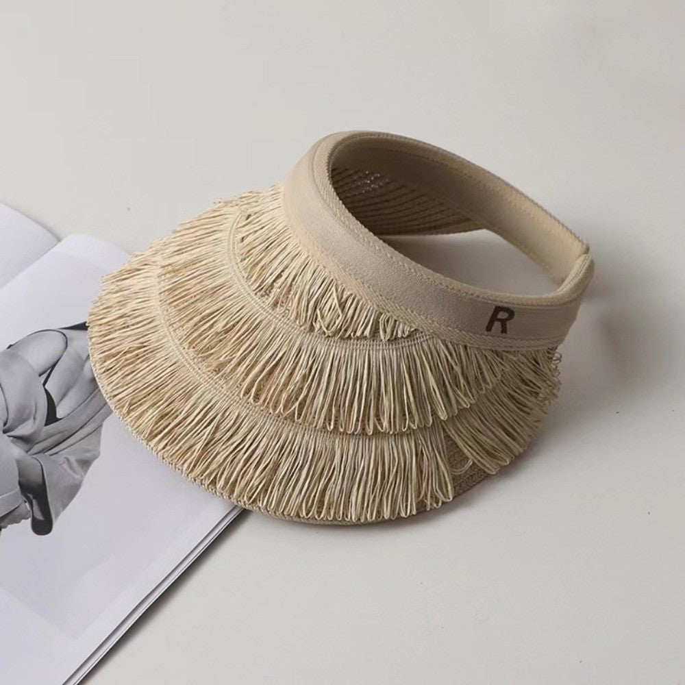 Fashion Designer Tassel Straw Hats Empty Top Summer Empty Top Sun Hat Beach UV Protection Sunshade Cap for Women