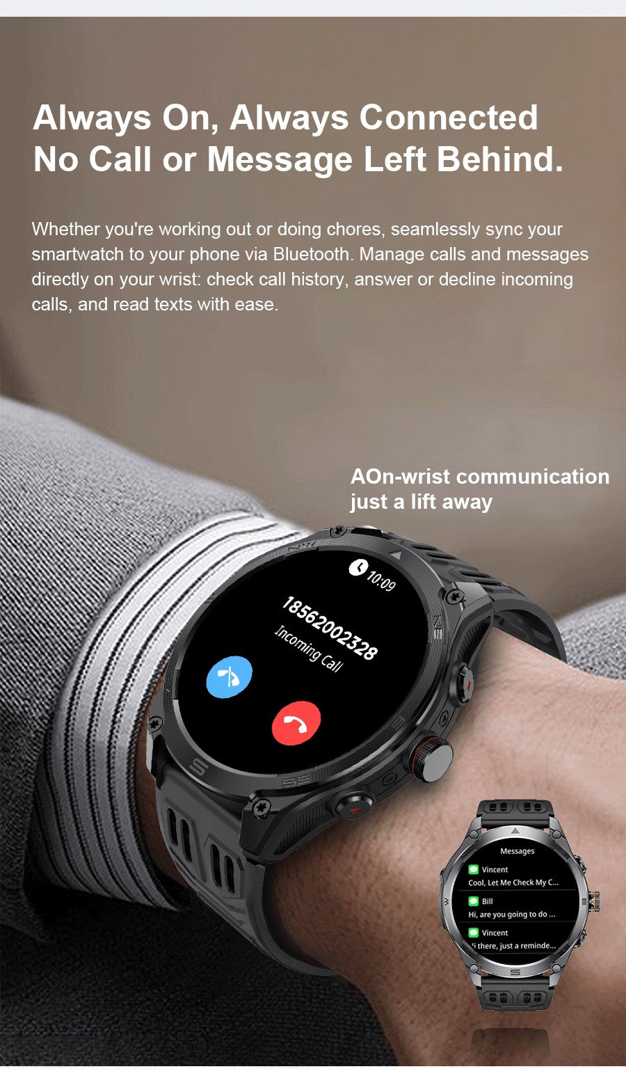 Novo Smartwatch GPS 2025 Bateria de 1000mAh Bússola 10ATM À Prova D'água Táticas Esportivas Lanterna Chamada BT Smart Watch Para Homens Para xiaomi