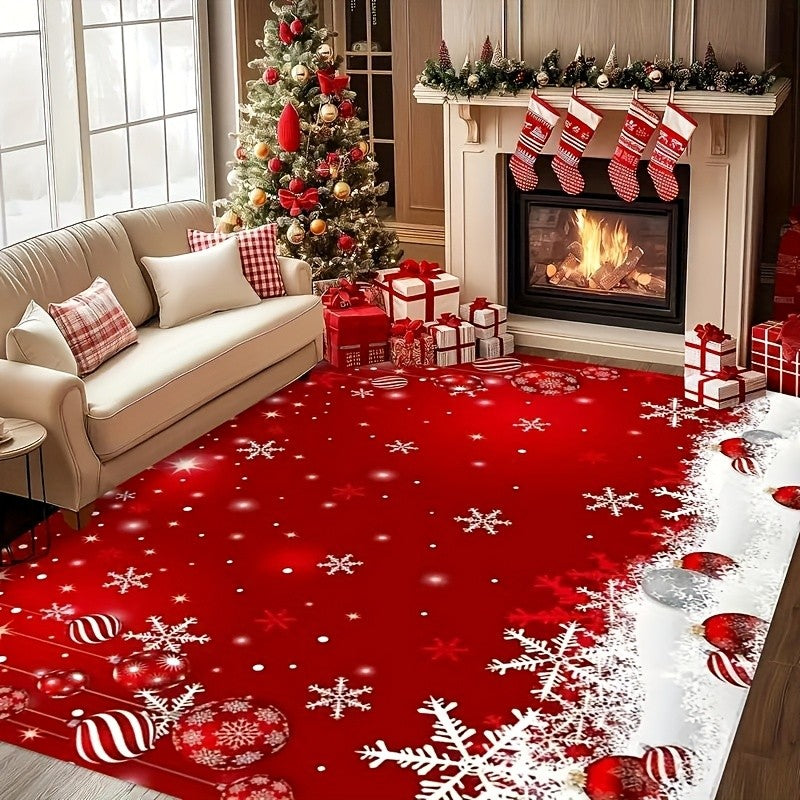 VIKAMA Red Festive Christmas Carpet Snowflake Bedroom Bedside Live Room Carpet Large Area Rugs for Living Room Home Decor