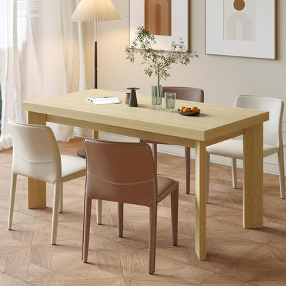 63 Inch Dining Table for 6, Indoor Outdoor Dining Table with Wood Legs, Kitchen Table with Large Tabletop, Rectangula