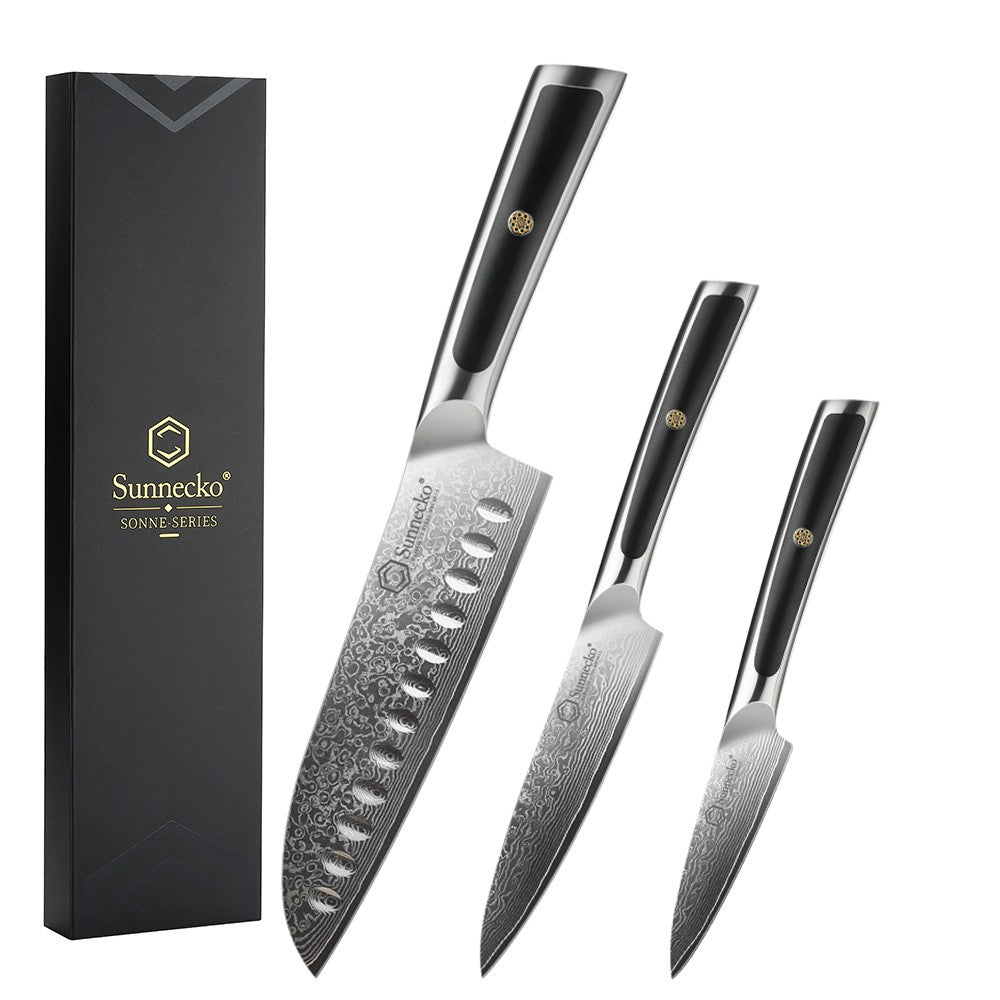 Facas de chef Sunnecko Damascus 1-7 peças/conjunto Faca de corte de carne de aço VG10 de alto carbono Faca de cozinha de corte utilitária ultra afiada