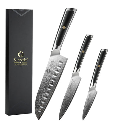 Facas de chef Sunnecko Damascus 1-7 peças/conjunto Faca de corte de carne de aço VG10 de alto carbono Faca de cozinha de corte utilitária ultra afiada