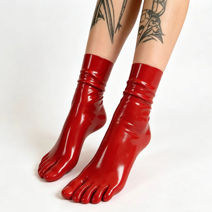 Red Shiny Latex Short Gloves Unisex Rubber Gloves for Cosplay Role Play