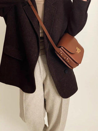 New genuine leather tofu bag for women with a high-end feel, single shoulder crossbody small square bag, commuting bag for women