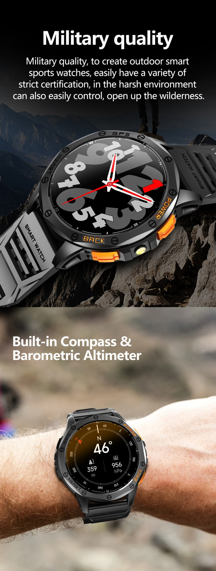 Smartwatch LIGE Novo para Esportes ao Ar Livre com GPS, Bússola, Tela AMOLED de 1.43", Bateria de 530mAh, Monitor Cardíaco, Chamadas Bluetooth e À Prova D'Água