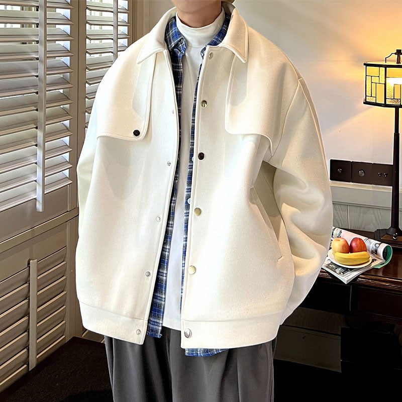 Winter Short Woolen Coat Men Warm Retro Thickened Woolen Jacket Men Streetwear Korean Loose Woolen Coat Mens Oversized Overcoat