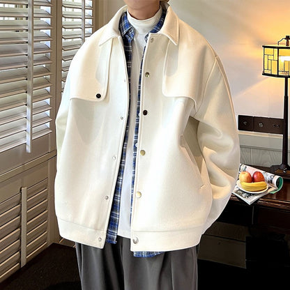 Winter Short Woolen Coat Men Warm Retro Thickened Woolen Jacket Men Streetwear Korean Loose Woolen Coat Mens Oversized Overcoat