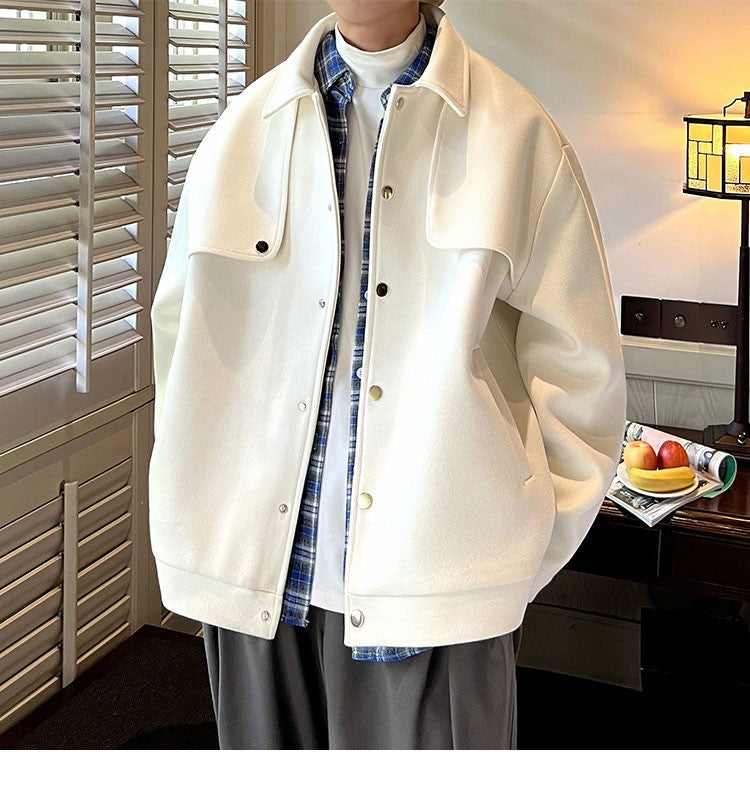 Winter Short Woolen Coat Men Warm Retro Thickened Woolen Jacket Men Streetwear Korean Loose Woolen Coat Mens Oversized Overcoat